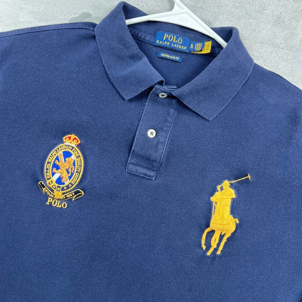 Polo Ralph Lauren Polo Shirt Mens XL Navy Big Pony Crest Custom Slim Fit